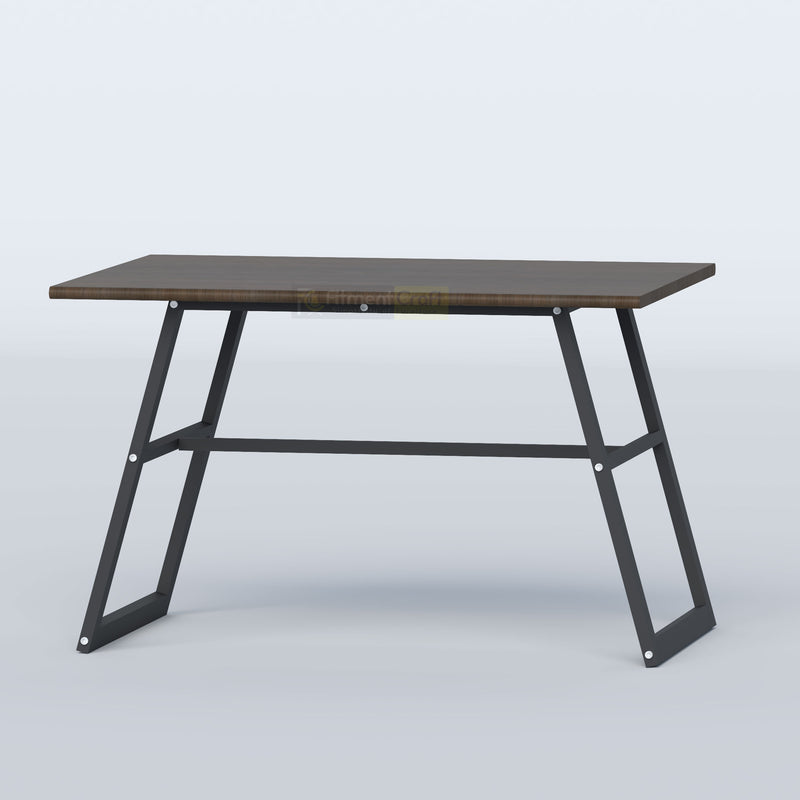 Pyren rectangular restaurant table with a wood-inspired top and black metal base for modern café and dining interiors.