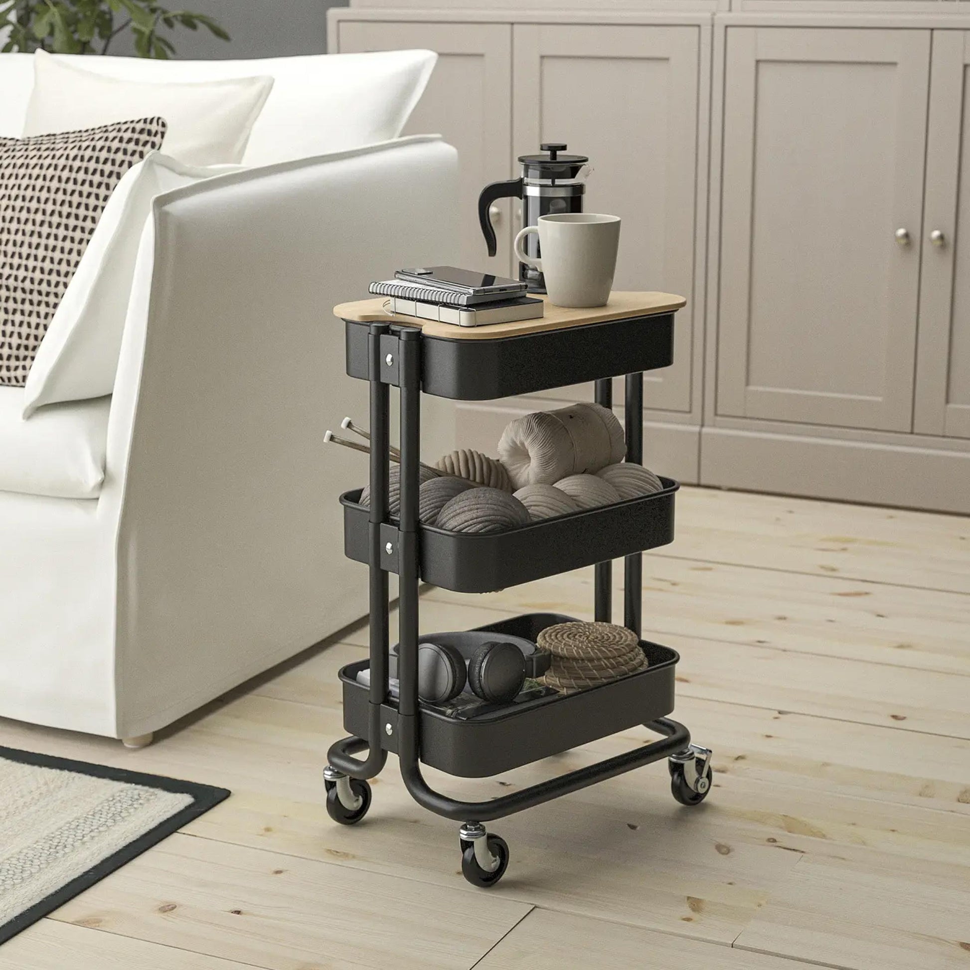 3 tier Raskog Trolley with smooth wheels and mesh shelf for kitchen, office, study room and compact home storage BD use.