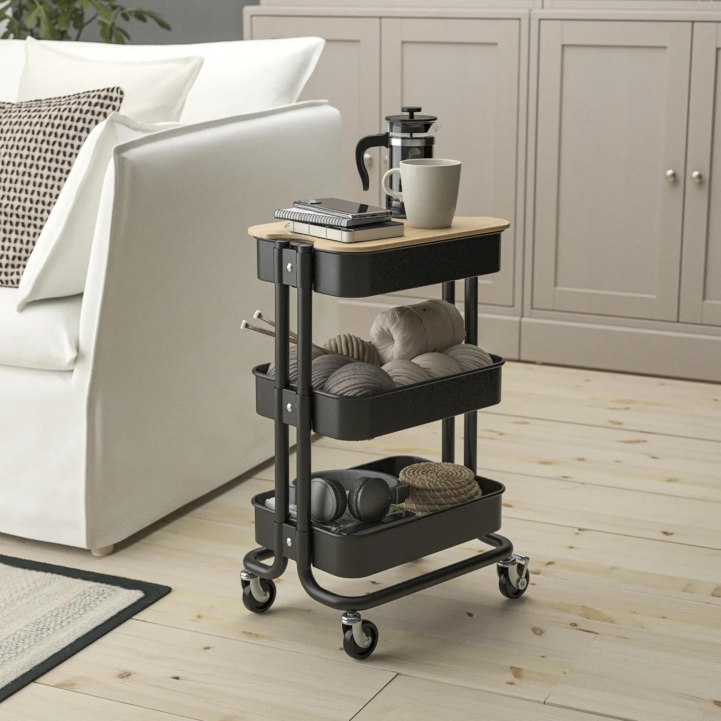 3 tier Raskog Trolley with smooth wheels and mesh shelf for kitchen, office, study room and compact home storage BD use.