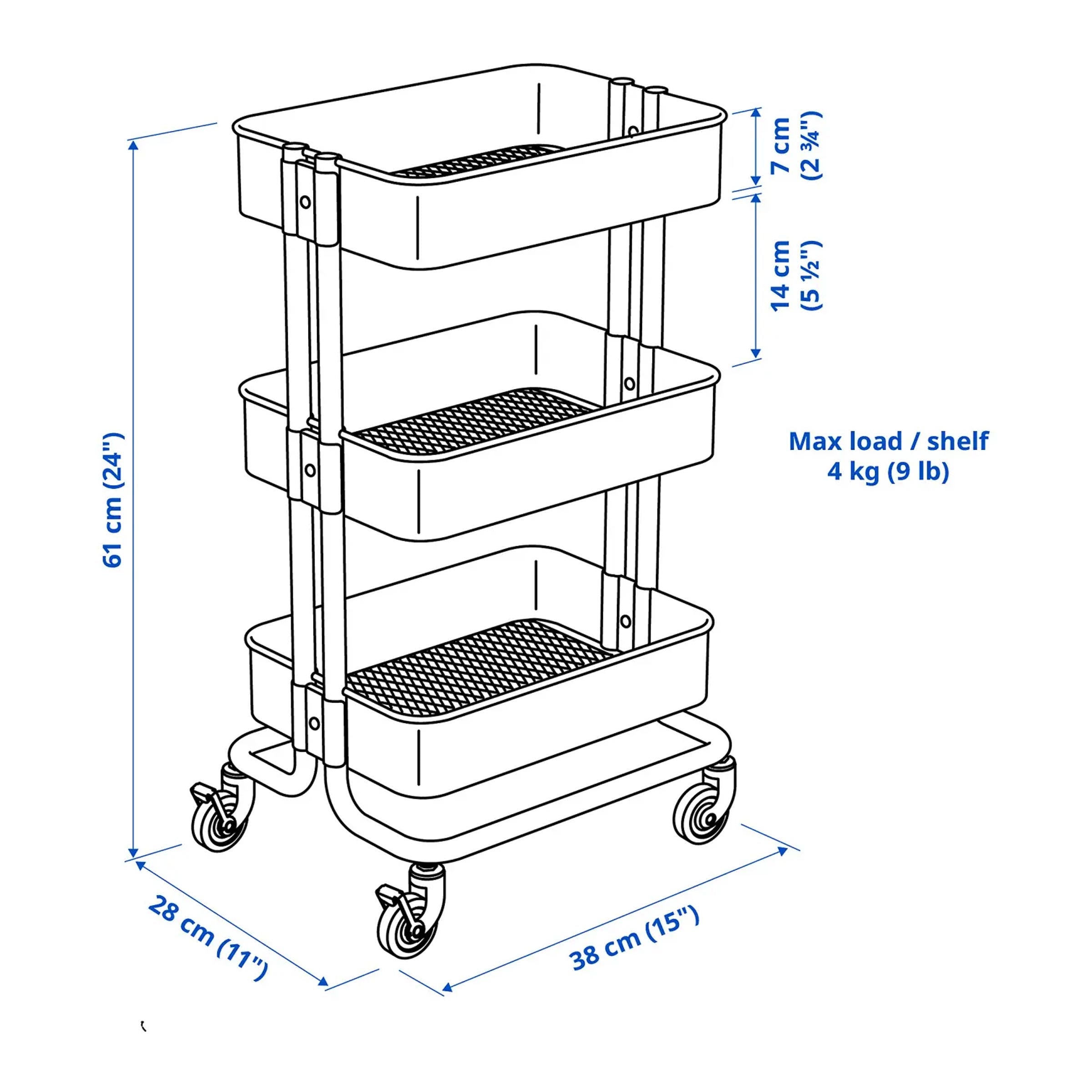 Small Raskog Trolley rolling caddy for kitchen tools, books, chargers, craft supplies and apartment storage in BD homes.