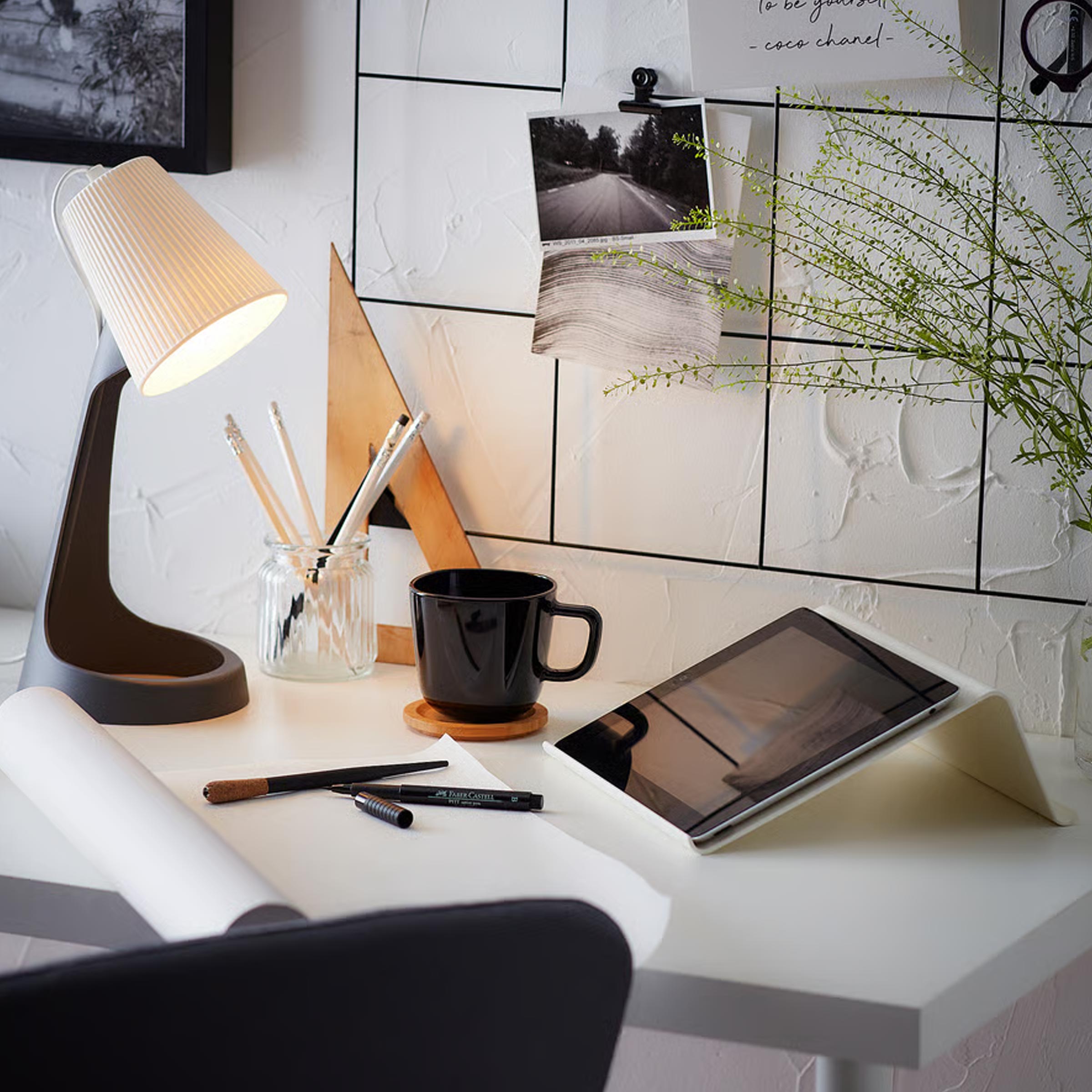 SVALLET Work Lamp black and white modern desk light for reading, study, bedside and workspace use in small spaces.