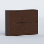 Sarix Shoe Rack single layer with a slim wooden body, enclosed compartments and modern black recessed handles.
