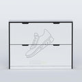 Open Sarix Shoe Rack showing organised footwear inside a slim flip-down cabinet designed for compact spaces.