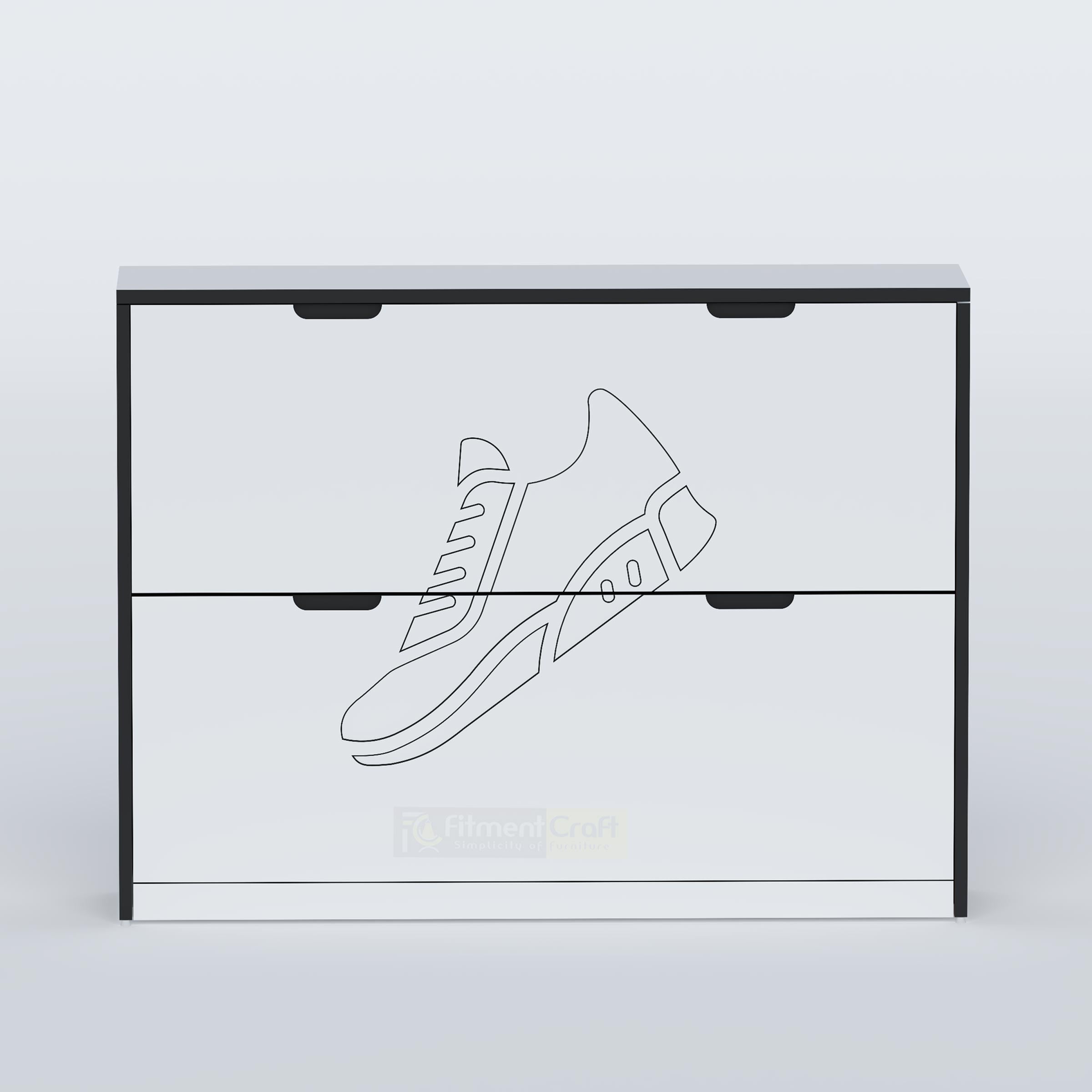 Open Sarix Shoe Rack showing organised footwear inside a slim flip-down cabinet designed for compact spaces.