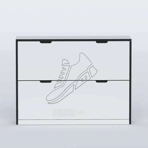 Open Sarix Shoe Rack showing organised footwear inside a slim flip-down cabinet designed for compact spaces.