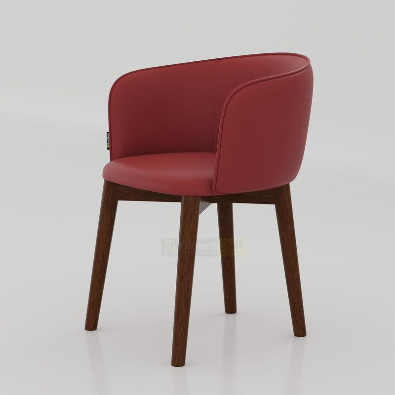 Selro Dining Chair with rounded back, soft Rexine seat and wooden legs for cafe, restaurant and home dining space today.