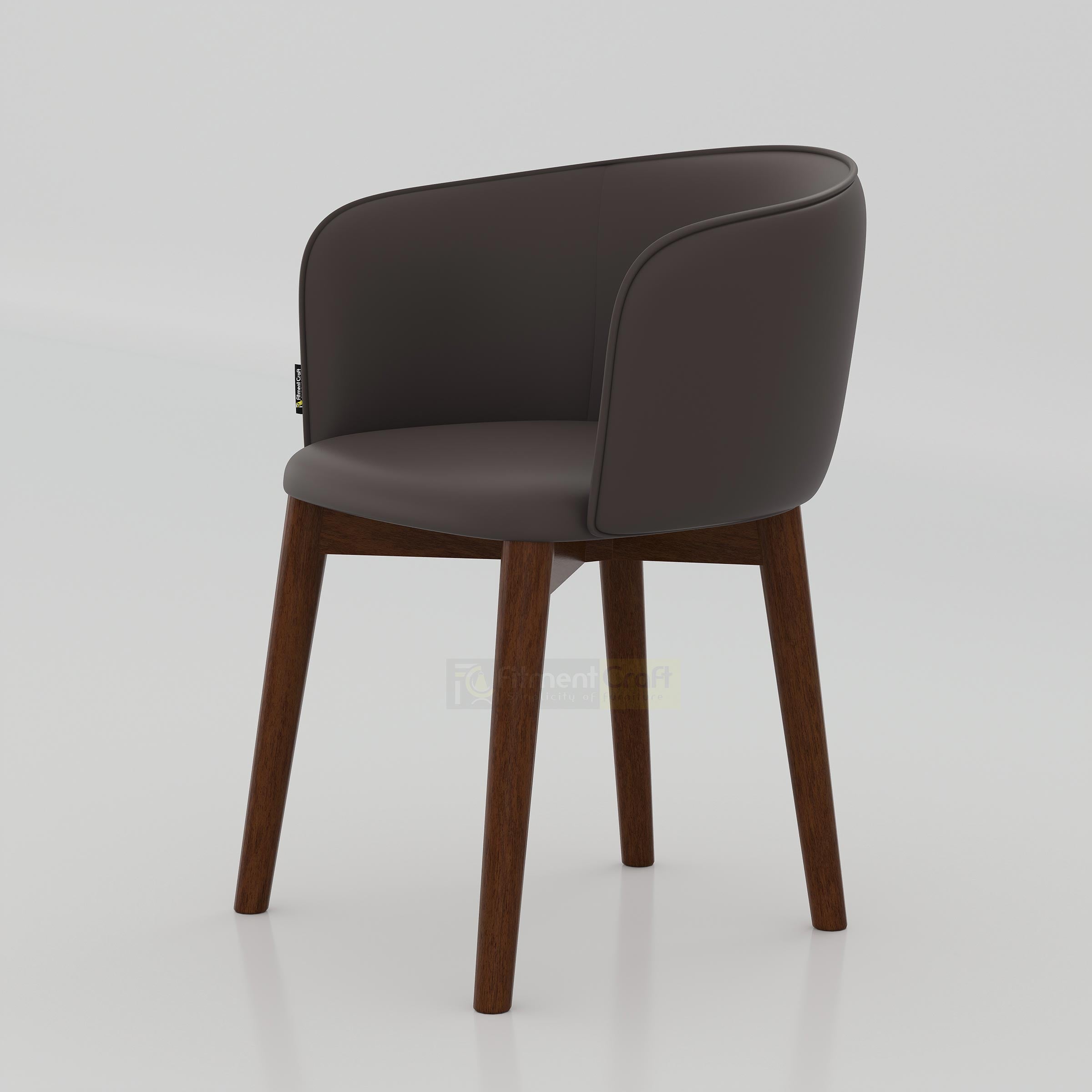 Selro Dining Chair for home cafe dining with smooth Rexine seat, curved armrest back and elegant wooden legs decor today