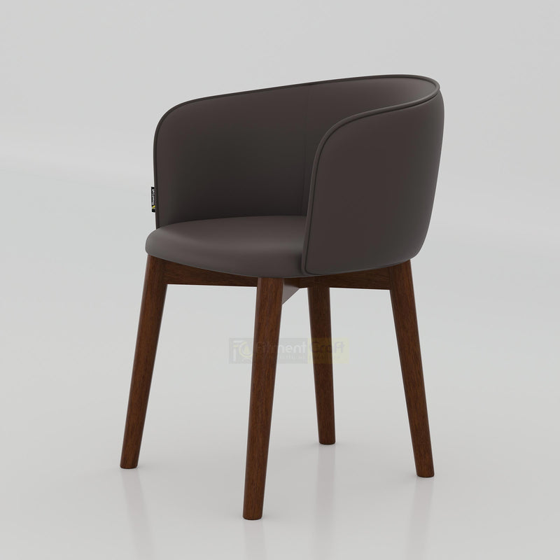 Selro Dining Chair for home cafe dining with smooth Rexine seat, curved armrest back and elegant wooden legs decor today