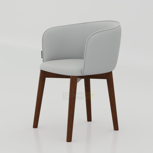 Selro Dining Chair with curved armrest back, soft Rexine seat and wooden legs for stylish home dining room seating today