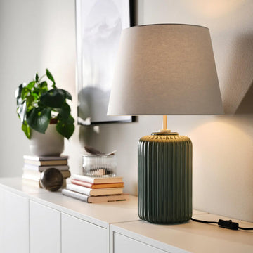 Buy Snobyar Table Lamp in Bangladesh for grey fabric shade, ceramic base, warm bedroom light, and premium home decor BD.