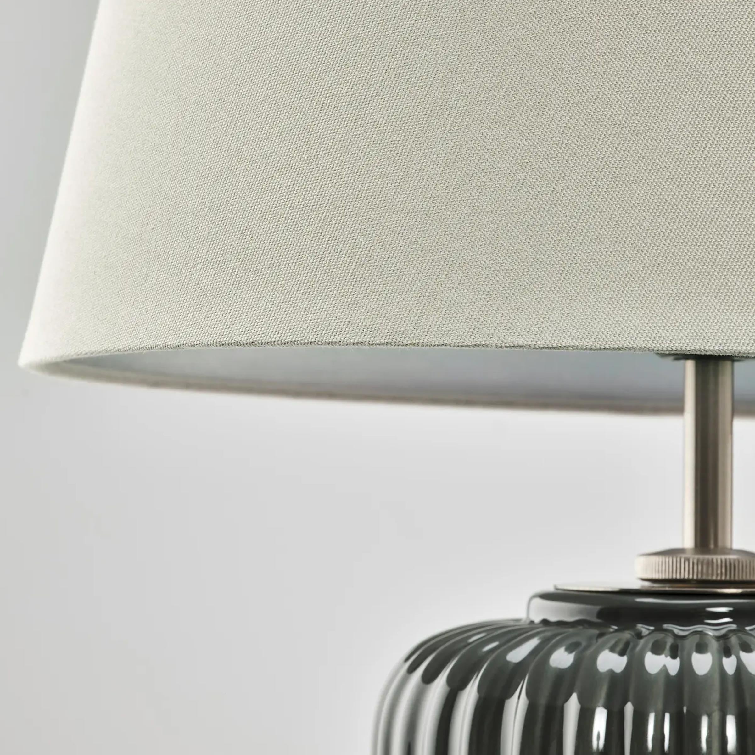 Modern Snobyar Table Lamp in BD with ceramic base, grey textile shade, and warm cozy light for bedroom decoration today.
