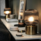 Decorative Solklnt Table Lamp with clear glass shade and brass look base for bedroom, nightstand and living room BD buy.