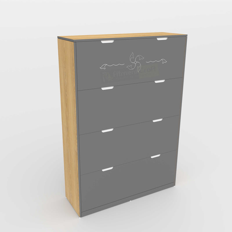 A modern 4-drawer chest of drawers with a gray front, light wood side panels, and a light wood top, shown on a clean white background.