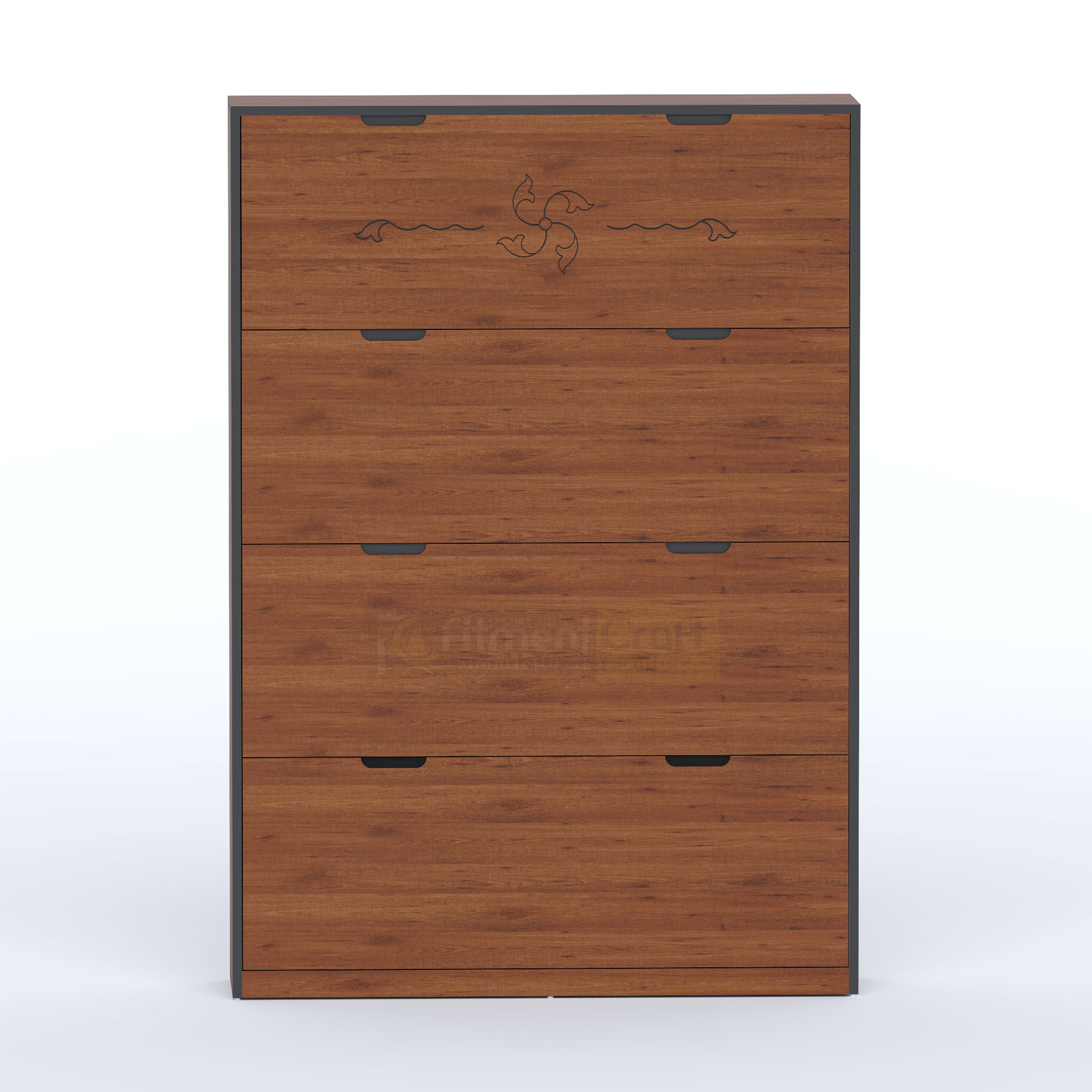 Space-saving Sort shoe rack with flip-down doors and a slim vertical profile for small Bangladeshi homes.