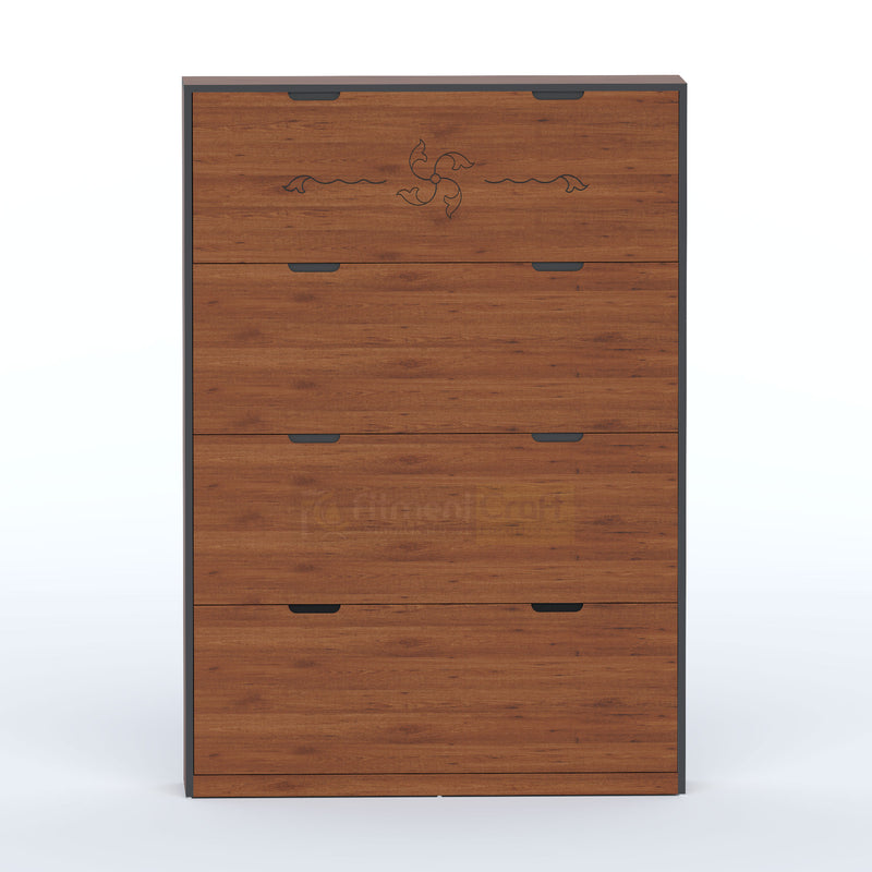 Space-saving Sort shoe rack with flip-down doors and a slim vertical profile for small Bangladeshi homes.