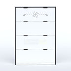 Open Sort single-layer shoe cabinet showing organised footwear inside a compact flip-down storage compartment.