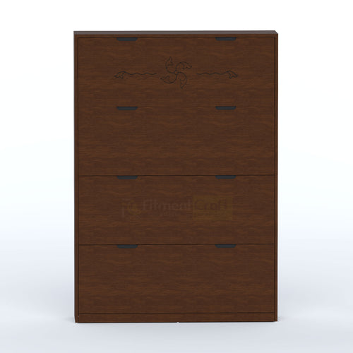 Sort single-layer shoe rack with slim enclosed storage, recessed black handles and an elegant wooden finish for homes.