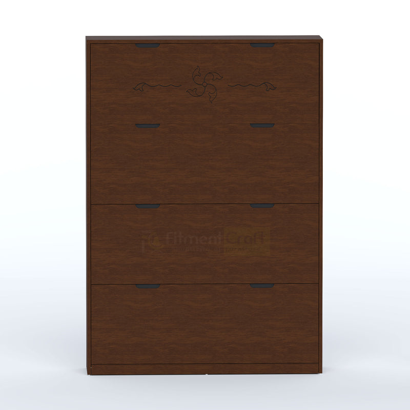 Sort single-layer shoe rack with slim enclosed storage, recessed black handles and an elegant wooden finish for homes.