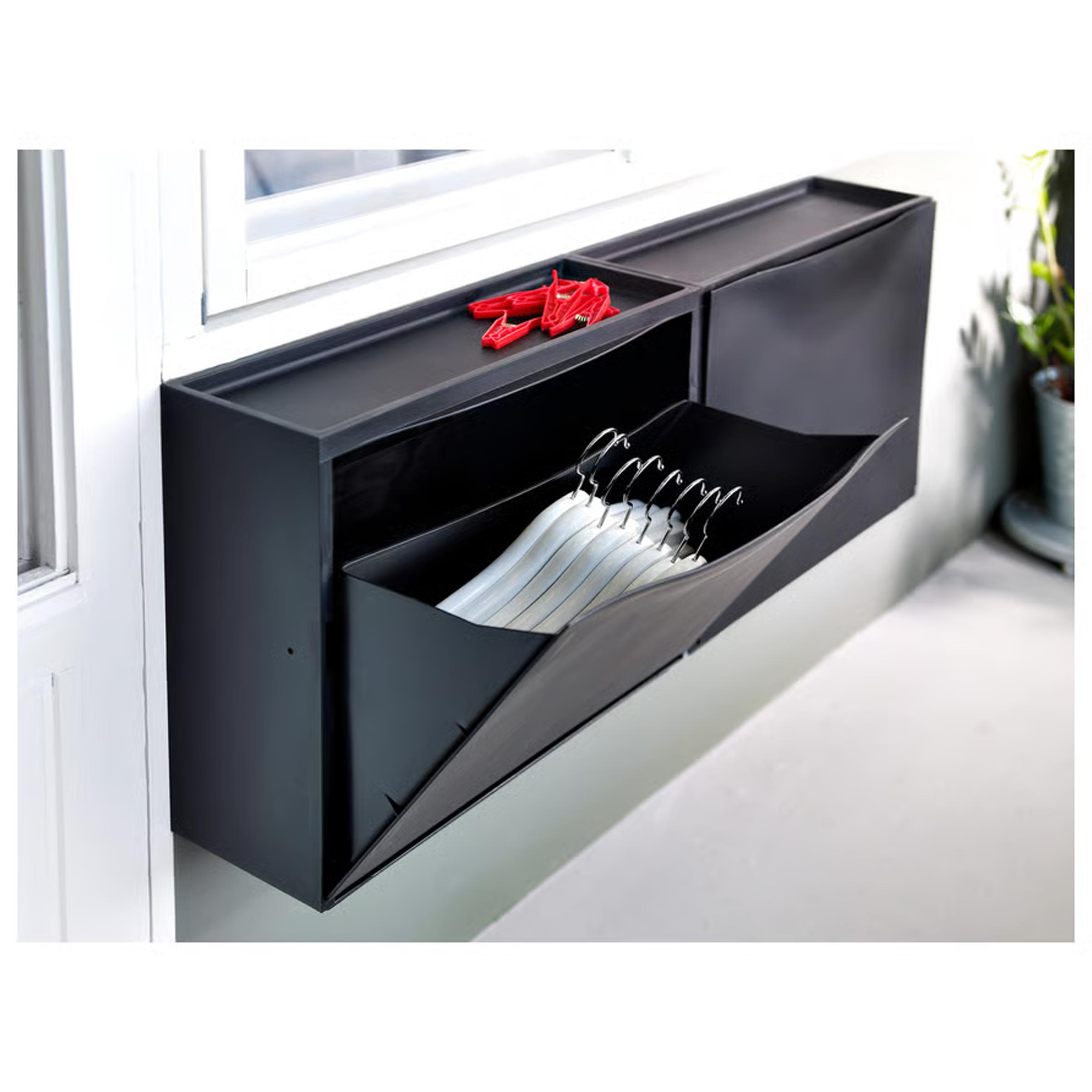 TRONES Shoe cabinet & storage open drawer showing shoes and compact storage