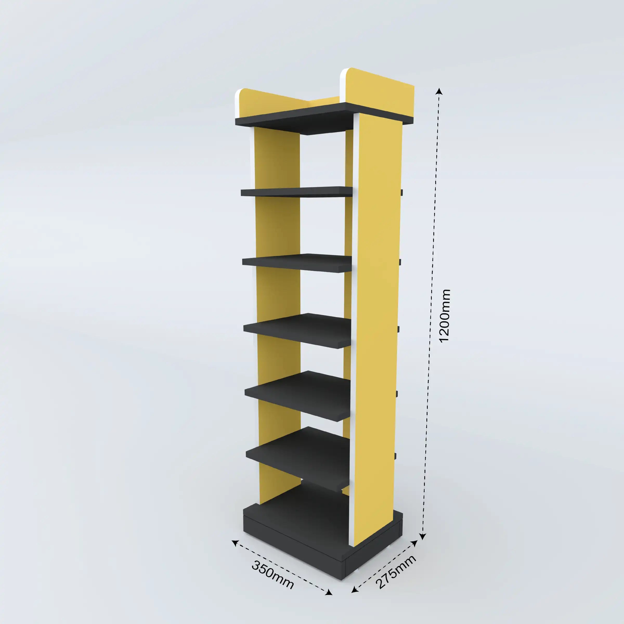 Side view of Tajon Multipurpose Rack showing slim vertical design and multiple shelves for compact space storage.