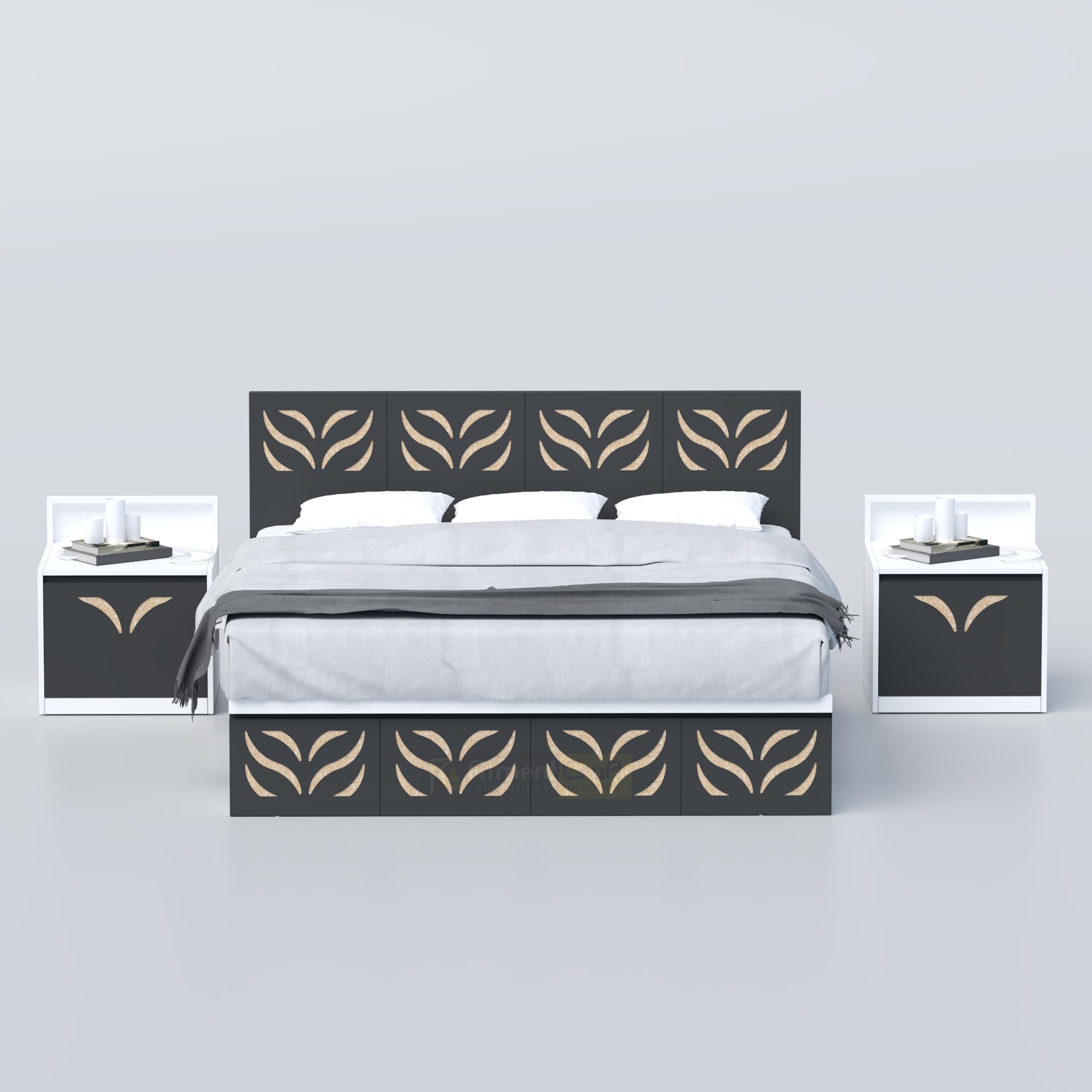 Modern king size bed in black and white finish, stylish bedroom bed frame for family homes in Bangladesh online today BD
