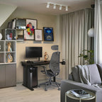 Black Utmaning Gaming Desk with adjustable setup, headset hooks, and tidy cable tray for modern home gaming space in BD.