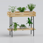 Modern Water Lily plant stand with wooden shelves and metal frame for stylish indoor plant decoration