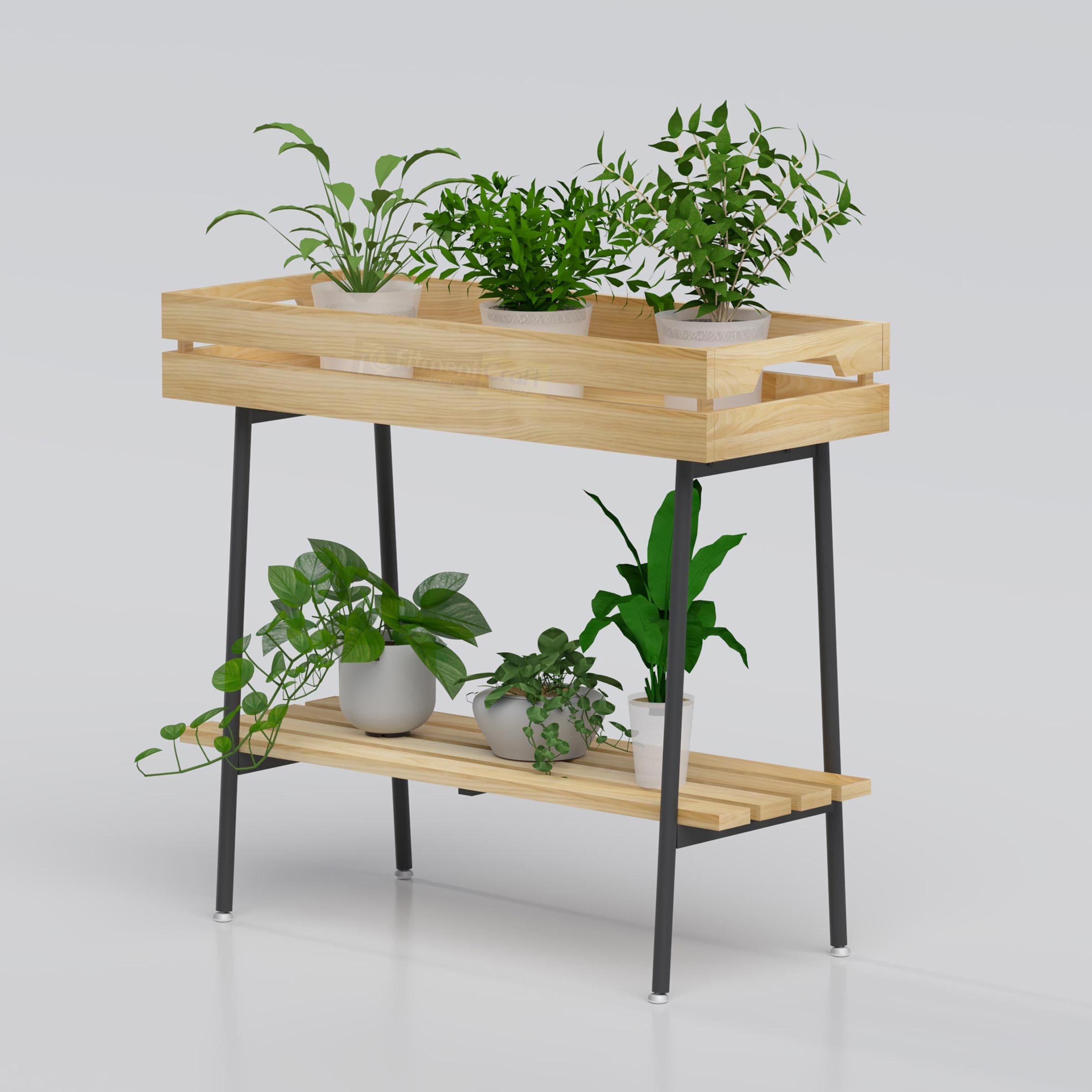 Modern multi-level plant shelf with elegant wooden finish for indoor gardening and home decoration