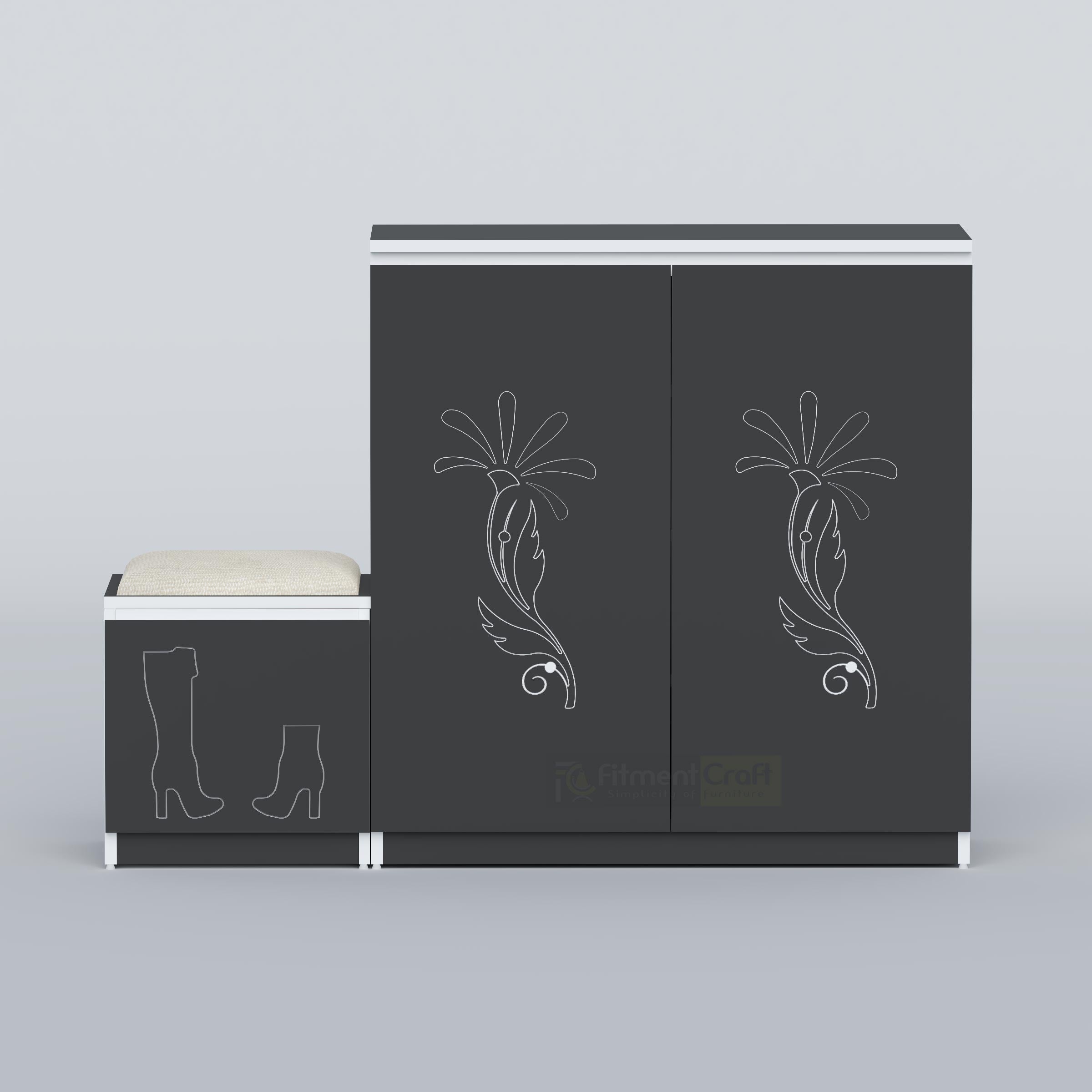 Woodisty wooden shoe rack cabinet with seating area and MDF wood design for modern home footwear storage