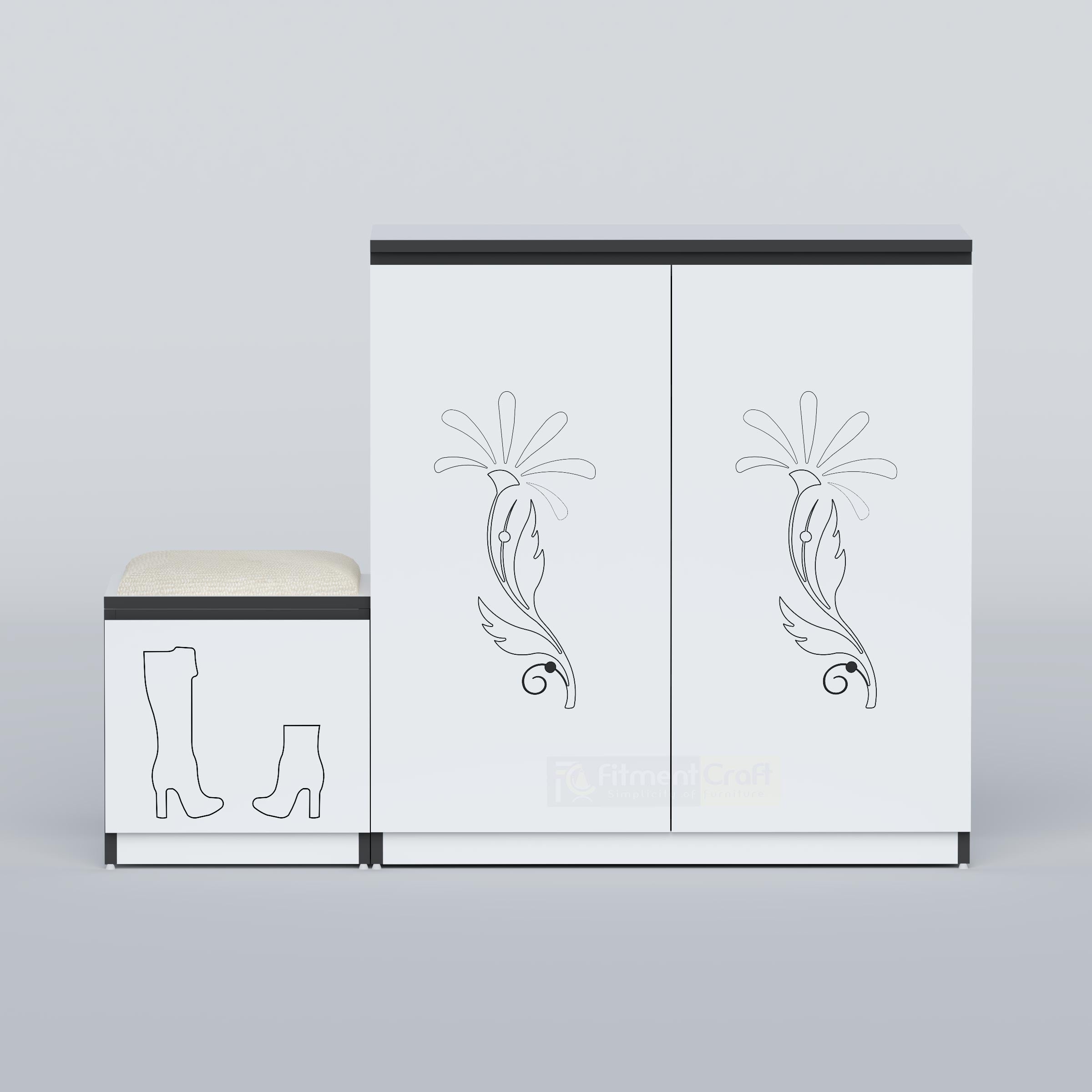 Large capacity Woodisty shoe storage cabinet with shelves and comfortable seating space