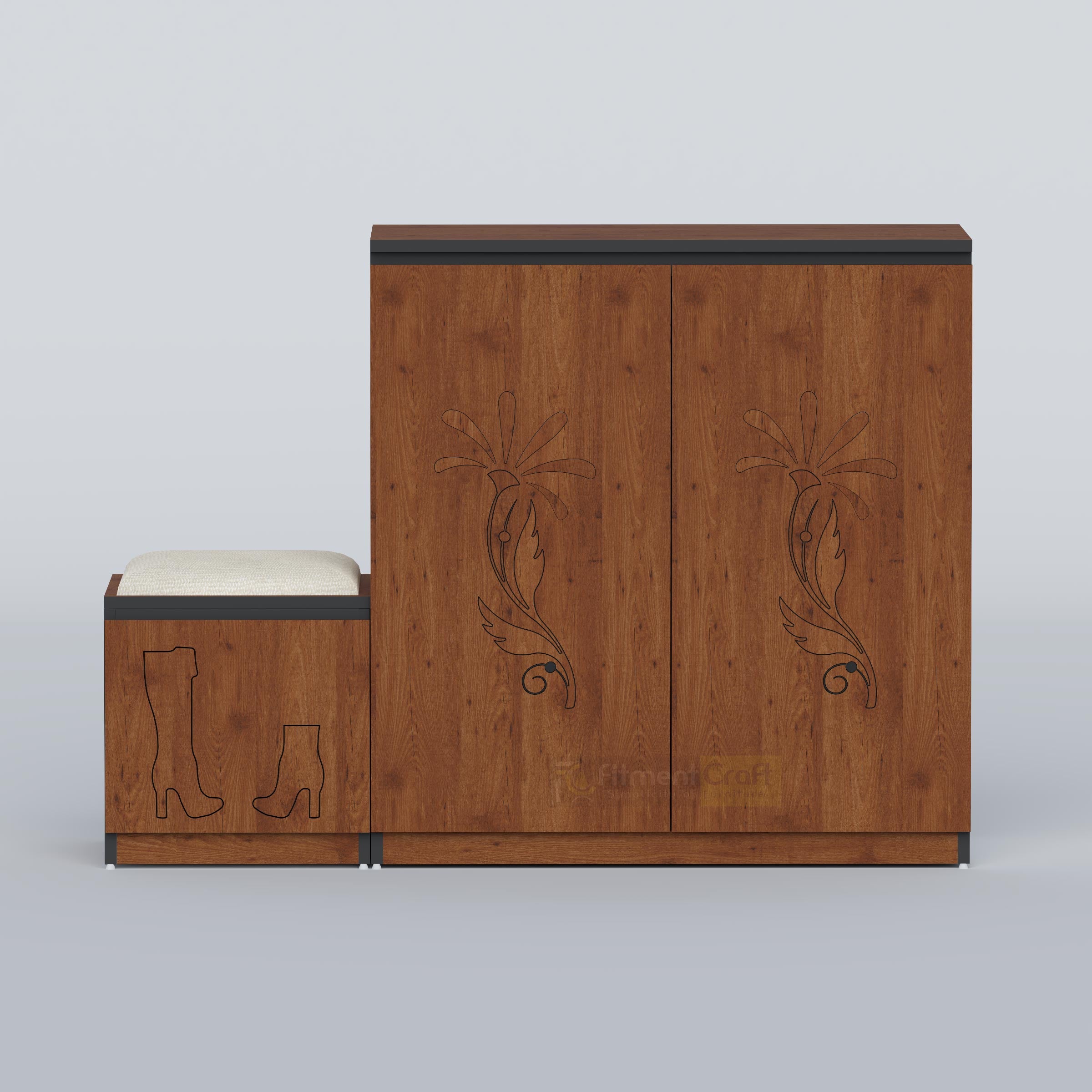 Premium wooden shoe rack furniture with closed storage doors and stylish design for home interior