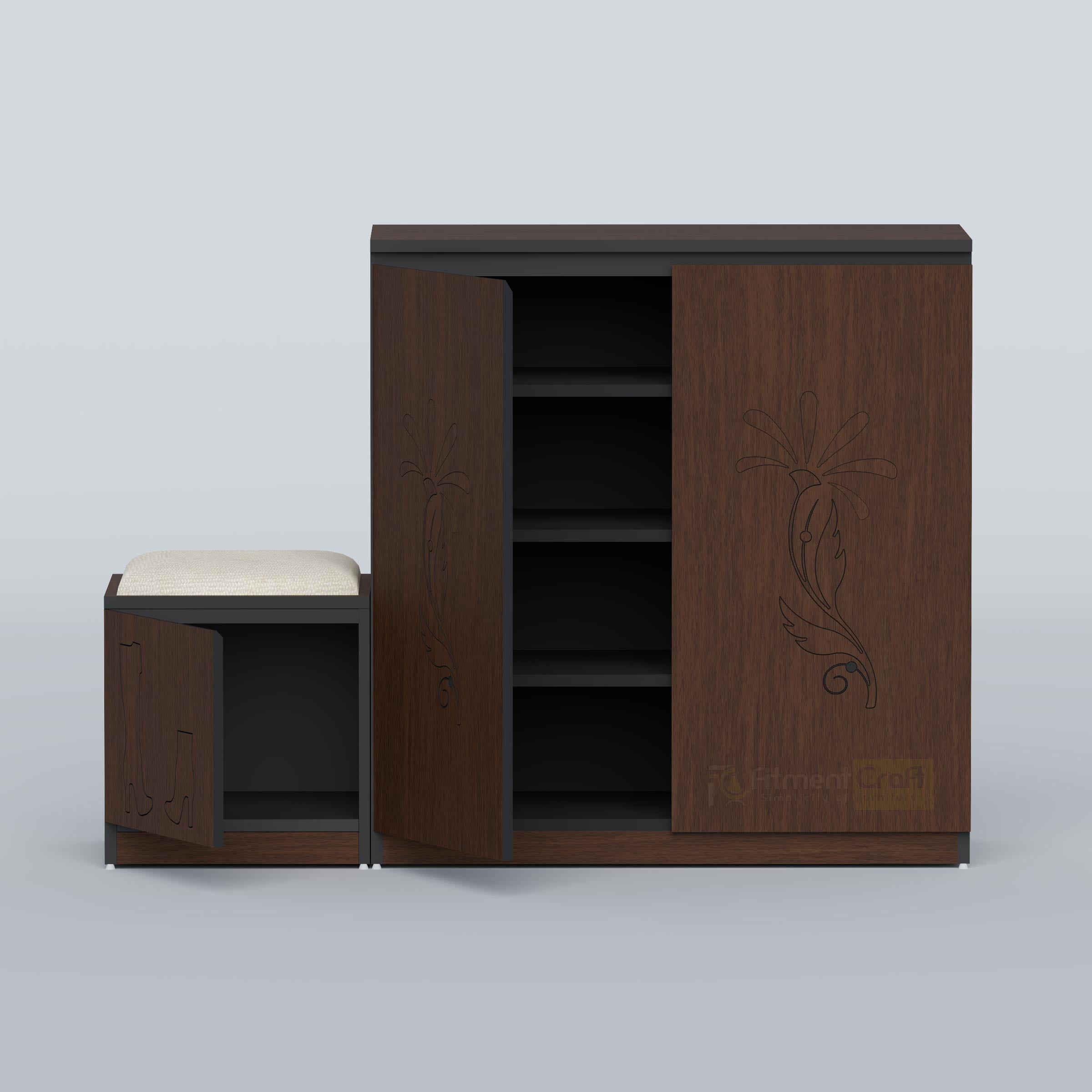 Modern shoe cabinet with seat made from LB and MDF wood for bedroom and entrance organization