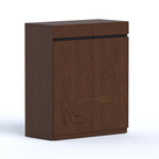 Space-saving Woody shoe rack design with doors for neat and dust-free footwear organization