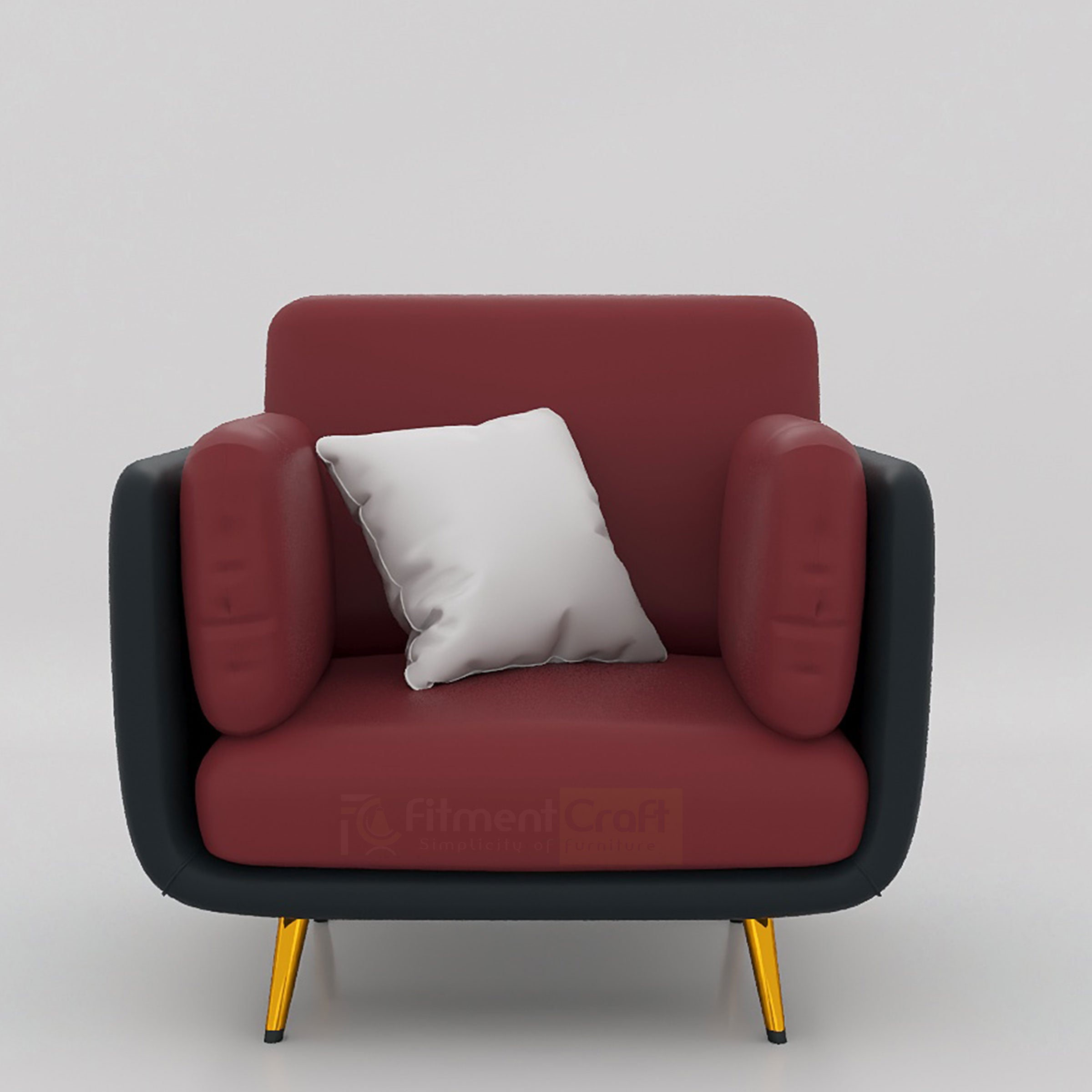 Luxury Zenline single sofa in burgundy and black, designed with plush foam seating and polished golden stainless steel legs.