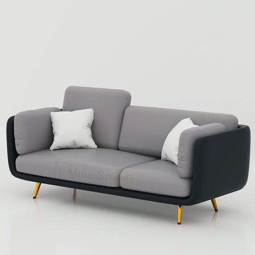Modern three seater sofa for home with foam-padded seats, supportive back cushions and easy-care rexine upholstery.