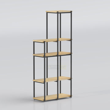 Multi-tier indoor plant stand with wooden shelves and durable MS structure for modern home interiors