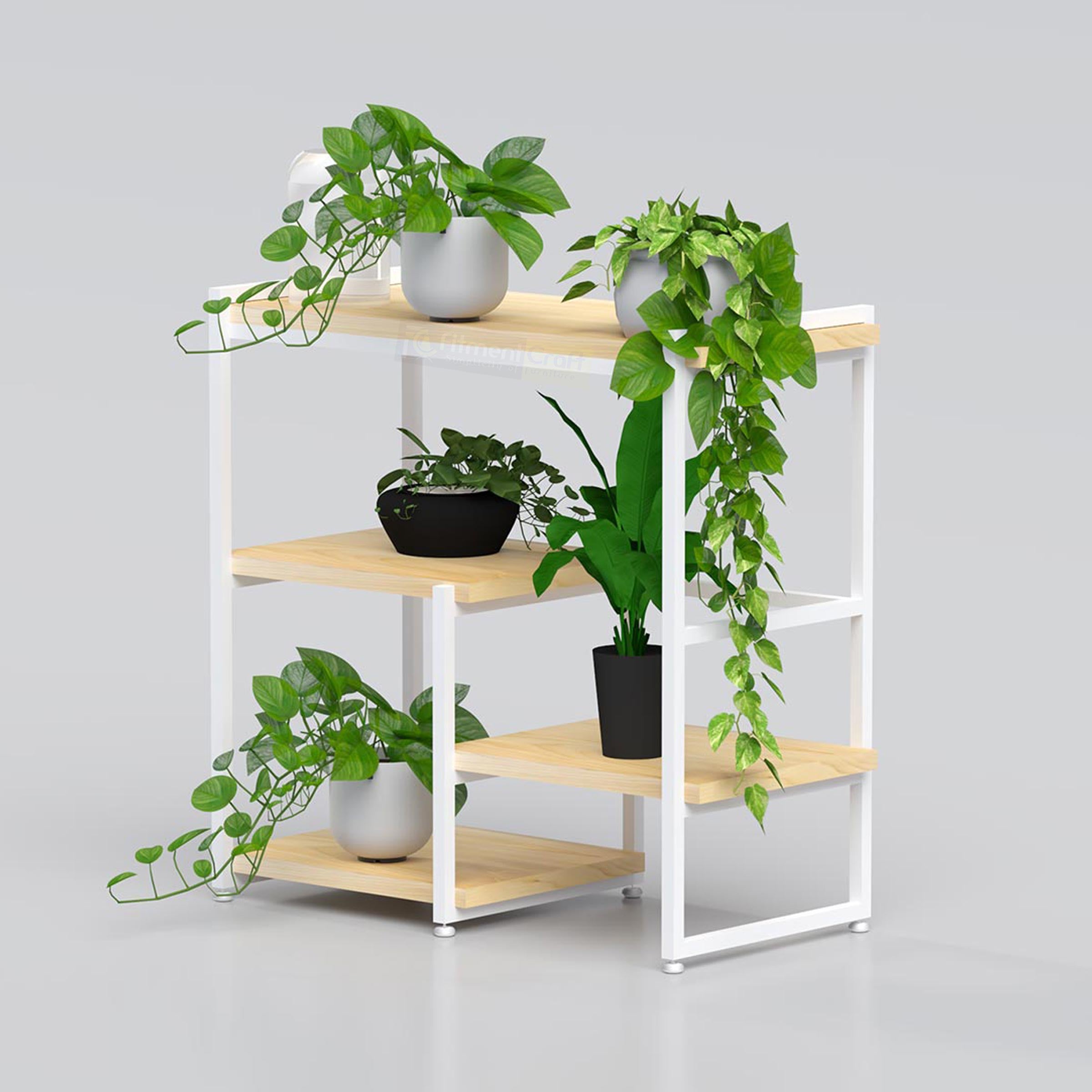 Decorative wooden plant stand with sturdy MS frame for indoor gardening and home décor styling