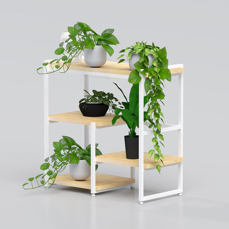 Decorative wooden plant stand with sturdy MS frame for indoor gardening and home décor styling