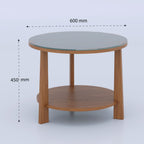 Alani round centre table with lower circular shelf and dimension arrows