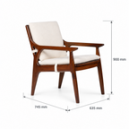 Alder single seater sofa measurement diagram showing 635 mm across the chair, 745 mm along its side, and 900 mm overall height.