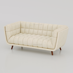 Cream Arka two-seat sofa with tufted back and seat and short brown legs