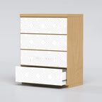 Astral wardrobe with white geometric fronts and bottom drawer open