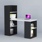 Black and white Balance study desk with tall side shelves and laptop