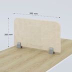 Beige Codex desk divider with width and height measurement arrows