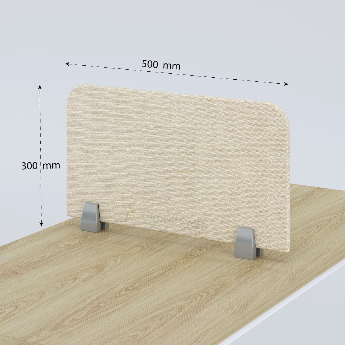 Beige Codex desk divider with width and height measurement arrows
