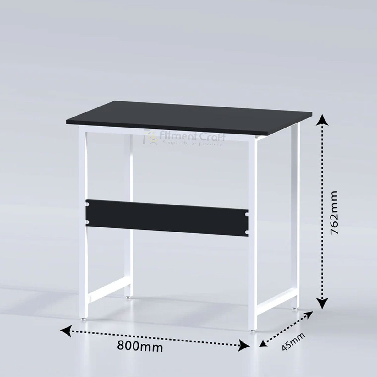 Black and white Sleek table with dimension arrows