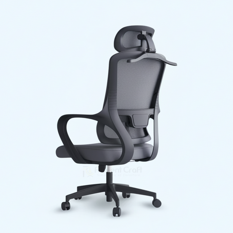 Black Miku office chair rear view with headrest and curved armrests