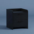 Black Modern bedside table with two drawers and raised curved sides