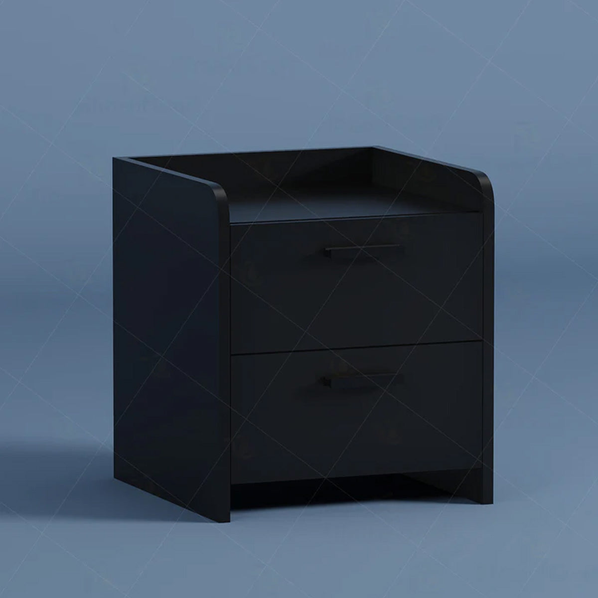 Black Modern bedside table with two drawers and raised curved sides