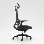 Black Orch office chair rear side view with headrest and wheeled base